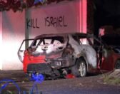 Une voiture incendiée et un graffiti « A mort Israël » taggué sur les murs de Sydney.